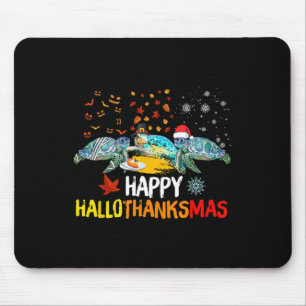 Mousepad Feliz Hallothanksmas Papai Noel Tartaruga Dia das