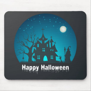 Mousepad Feliz Halloween Blue e Black Hauned House