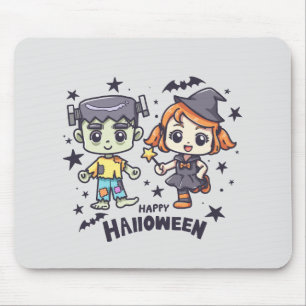 Mousepad Feliz Halloween - Bruxa Bonita e Zombie