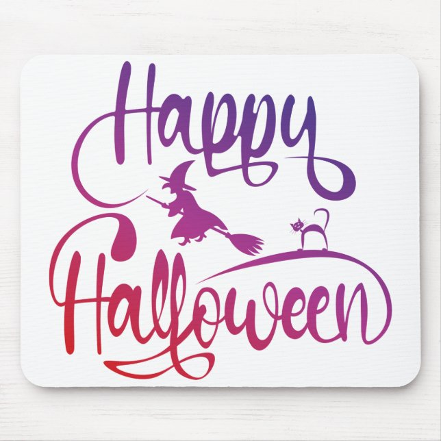 Mousepad Feliz Halloween gradient voando feiticeiro (Frente)