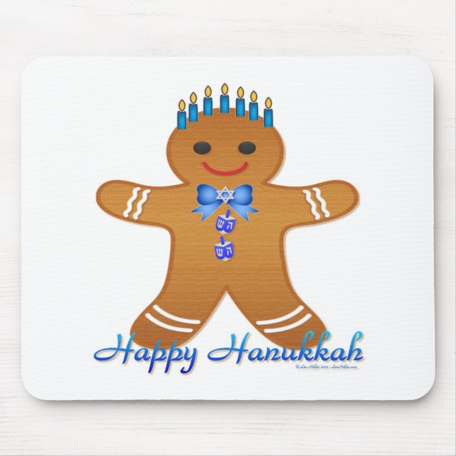 Mousepad Feliz Hanukkah Gingerpão Homem Menorah (Frente)