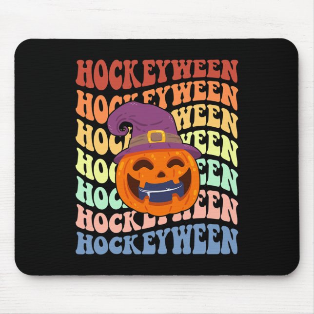 Mousepad Feliz Hockey entre hóquei no gelo halloween Pumpki (Frente)