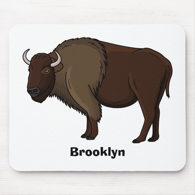 Mousepad Feliz ilustração de búfalo bisonte americano (Frente)