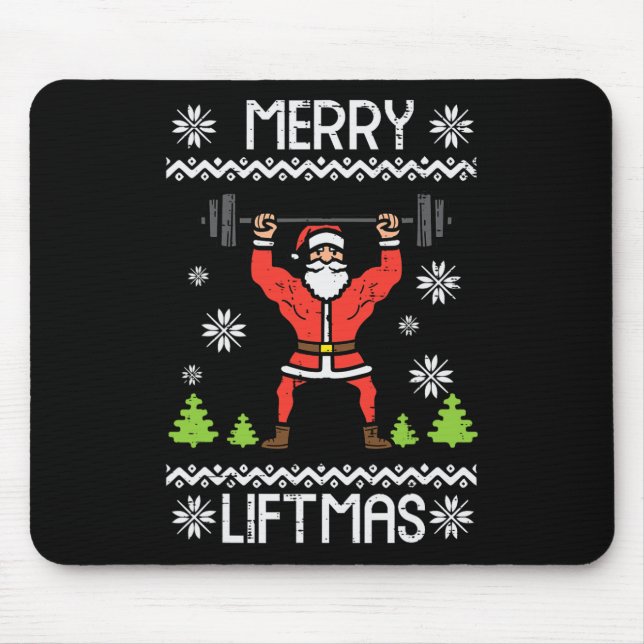 Mousepad Feliz Liftmas Feia Natal Exato Corpo de Gym (Frente)