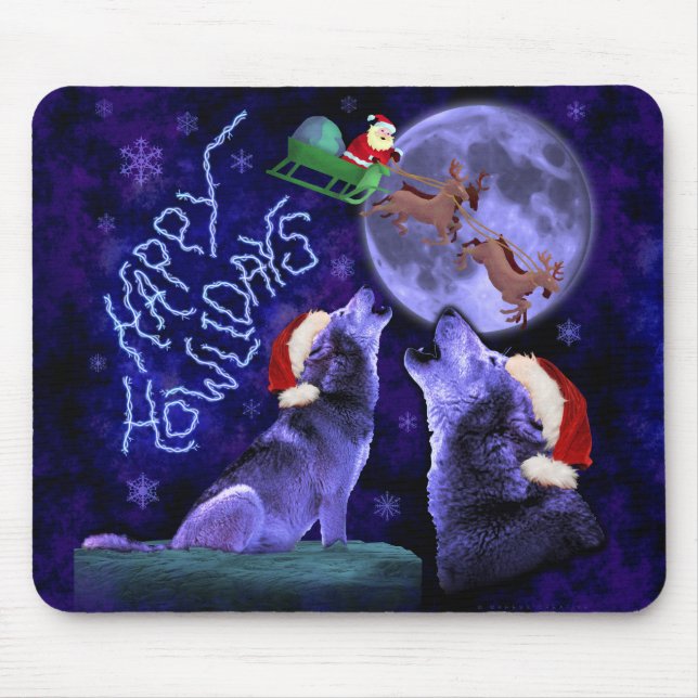 Mousepad Feliz Lobo Feliz de Natal Engraçado Feliz Feliz Fe (Frente)