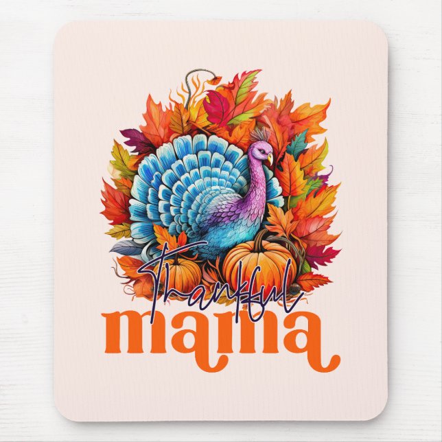 Mousepad Feliz Mama Turquia e Autumn Leaves Foliage (Frente)
