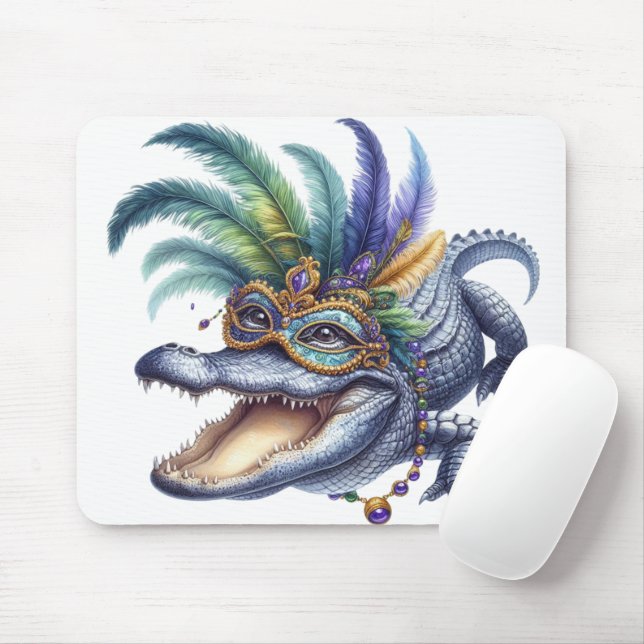 MOUSEPAD FELIZ MARDI GRAS INSPIRED ALLIGATOR (Com mouse)