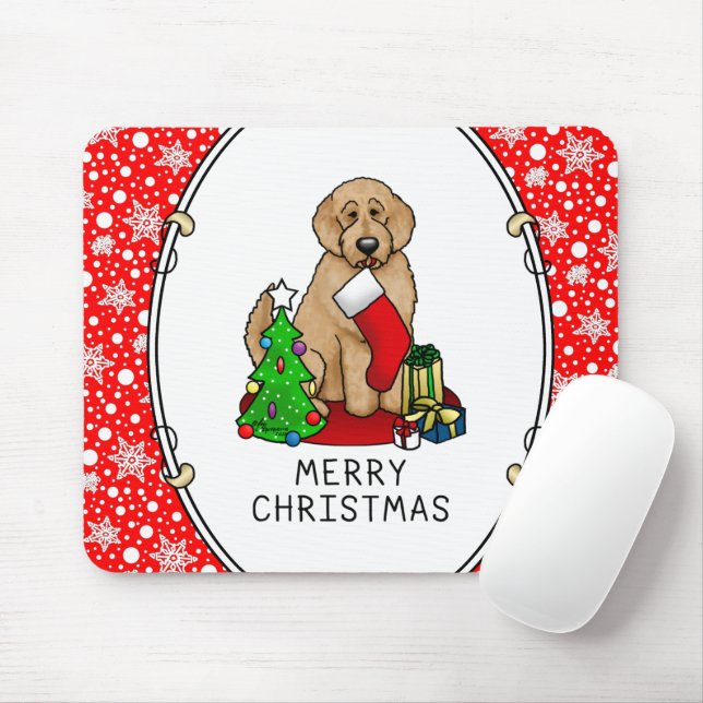 Mousepad Feliz Natal 2 Goldendoodle (ouro vermelho) (Com mouse)