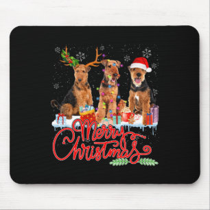 Mousepad Feliz Natal Airedale Terrier Papais noeis Reindeer