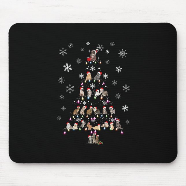 Mousepad Feliz Natal | Árvore de Natal de Gato Gato (Frente)