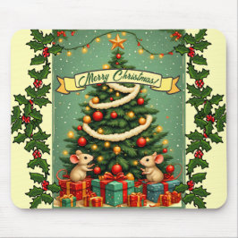 Mousepad Feliz Natal Árvore Vitoriana Vermelho Verde Azevin