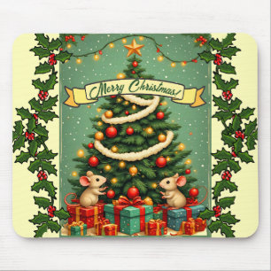 Mousepad Feliz Natal Árvore Vitoriana Vermelho Verde Azevin