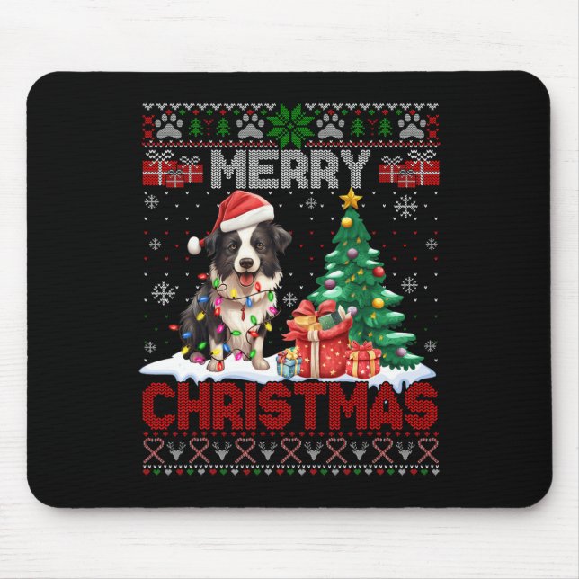 Mousepad Feliz Natal Borda Collie Dog Amadurece Ugly Xmas (Frente)