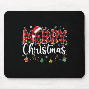 Mousepad Feliz Natal Búfala Xadrez Vermelho Chapéu do Papai