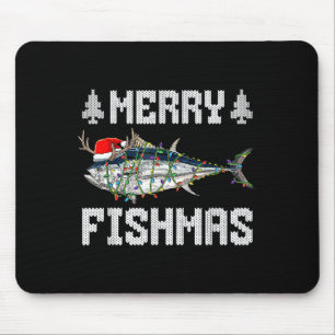 Mousepad Feliz Natal de Peixes Atum Chapéu de Natal de Peix