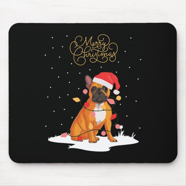 Mousepad Feliz Natal Diversão Xmas Natal Buldogue Francês (Frente)