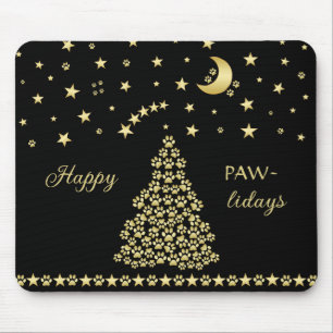 Mousepad Feliz Natal, Dourada e brilhante árvore de Natal