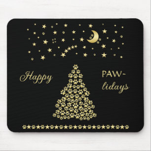 Mousepad Feliz Natal, Dourada e brilhante árvore de Natal