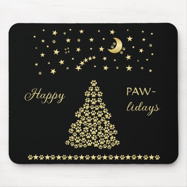 Mousepad Feliz Natal, Dourada e brilhante árvore de Natal (Frente)