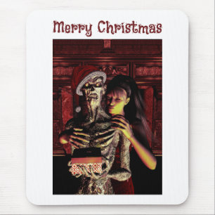 Mousepad Feliz Natal. Esqueleto engraçado com mulher