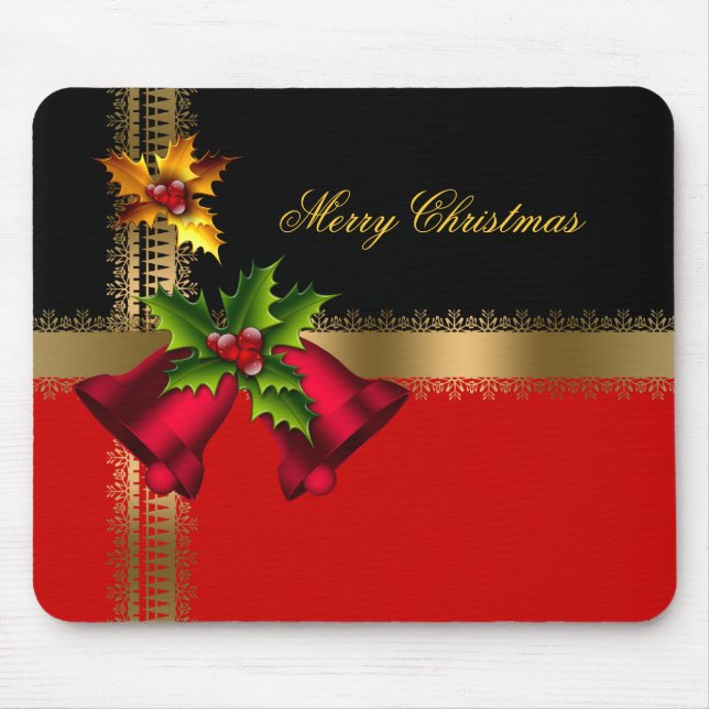 Mousepad Feliz Natal Feriado Cintos Vermelhos Pretos Dourad (Frente)