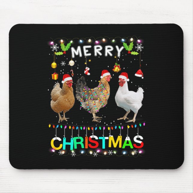 Mousepad Feliz Natal Galinha Santa Hat Luz Natal Divertido (Frente)