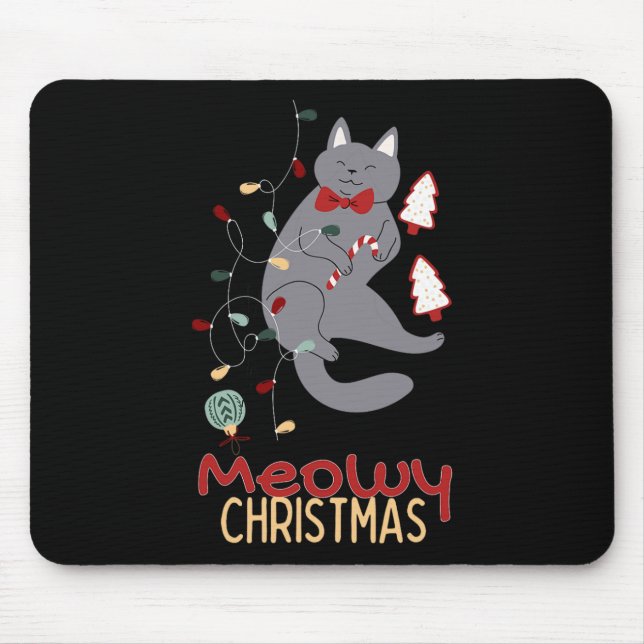 Mousepad Feliz Natal Gato Luzes de Natal1 (Frente)