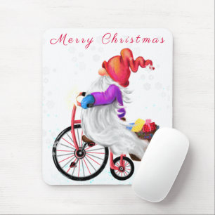 Mousepad Feliz Natal - Gnomo Engraçado com Bicicleta e Pre