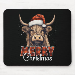 Mousepad Feliz Natal Highland Cow Western Santa Hat Xma