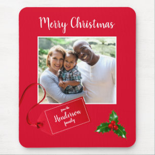 Mousepad Feliz Natal Holly Sprig - Foto Personalizada -