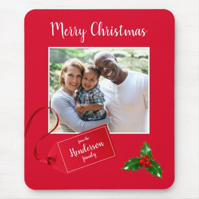 Mousepad Feliz Natal Holly Sprig - Foto personalizada - (Frente)