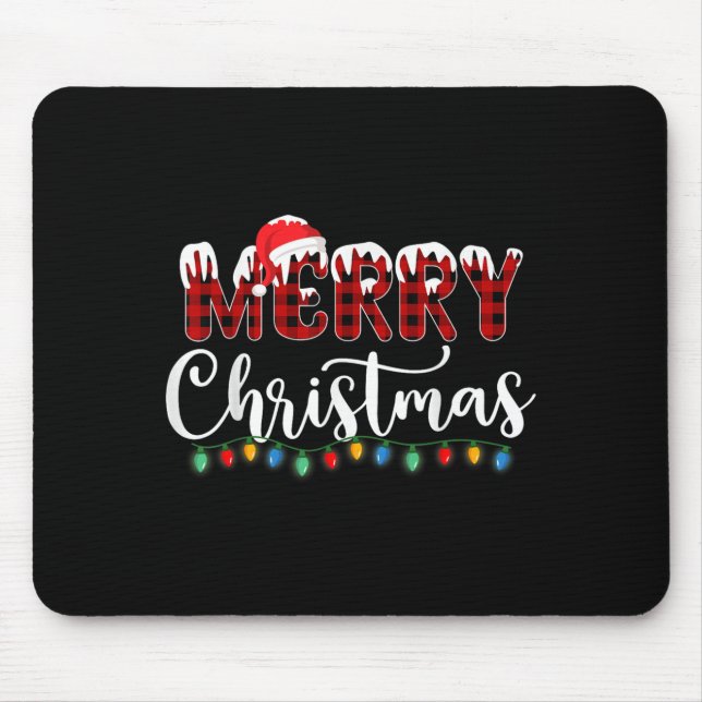 Mousepad Feliz Natal Luzes Neve Xadrez Vermelha Buffalo San (Frente)
