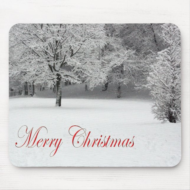 Mousepad Feliz Natal Neve e árvores (Frente)