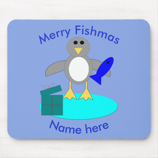 Mousepad Feliz Natal Pesca Pinguim-Pão (Frente)