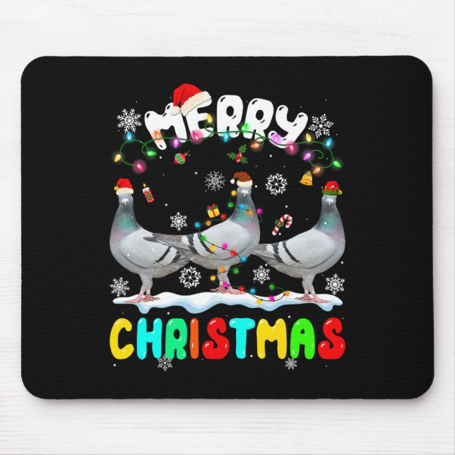 Mousepad Feliz Natal Pombo Lover Santa Hat Luzes de Natal (Frente)