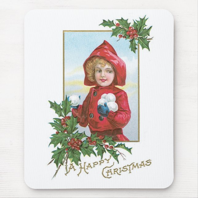 Mousepad Feliz Natal Rapariga com Snowball (Frente)