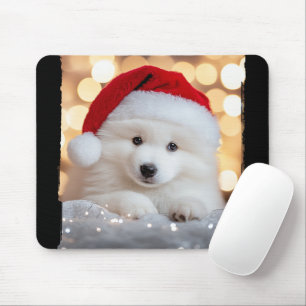 Mousepad Feliz Natal Samoyed Puppy Dog com Papai Noel