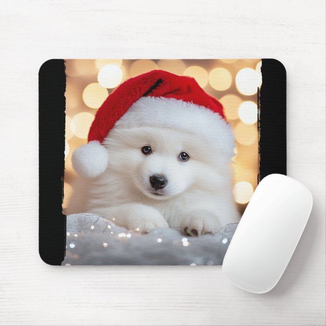 Mousepad Feliz Natal Samoyed Puppy Dog com Papai Noel (Com mouse)