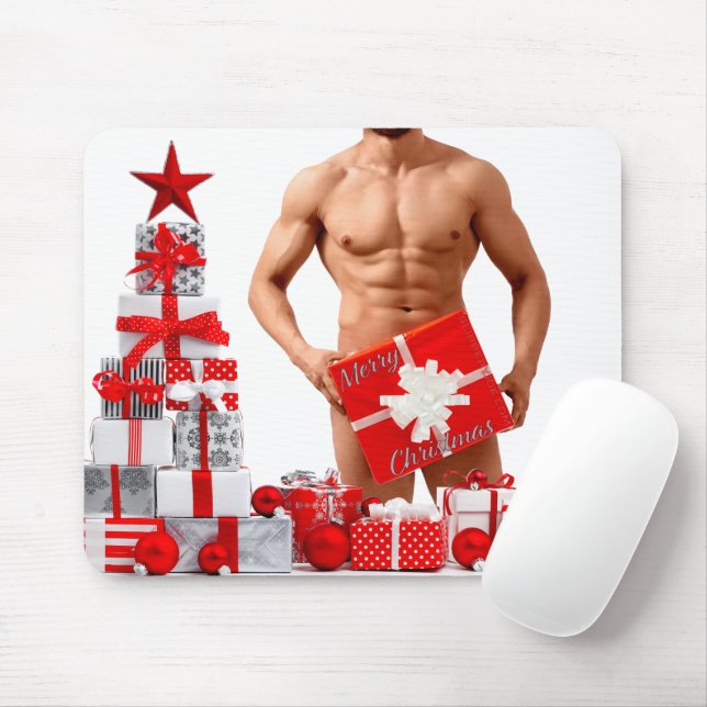 Mousepad Feliz Natal SlipperyJoe presente vermelho branco p (Com mouse)