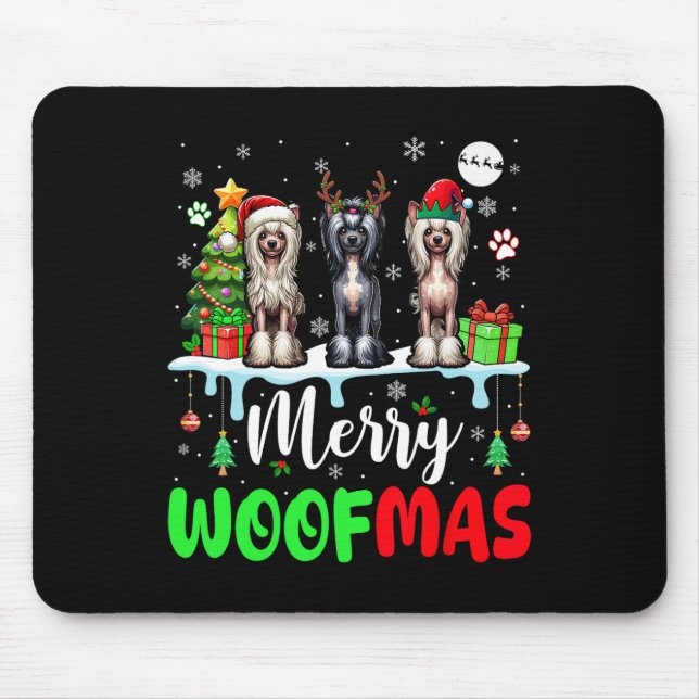 Mousepad Feliz Natal Woof Três Papais noeis Elf Crest Chinê (Frente)