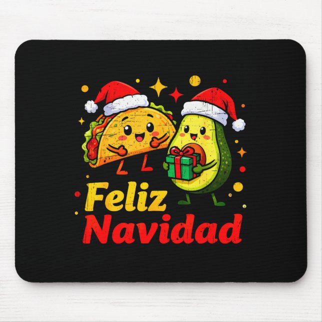 Mousepad Feliz Navidad Avocado Tacos Mexican Xmas Family Ma (Frente)