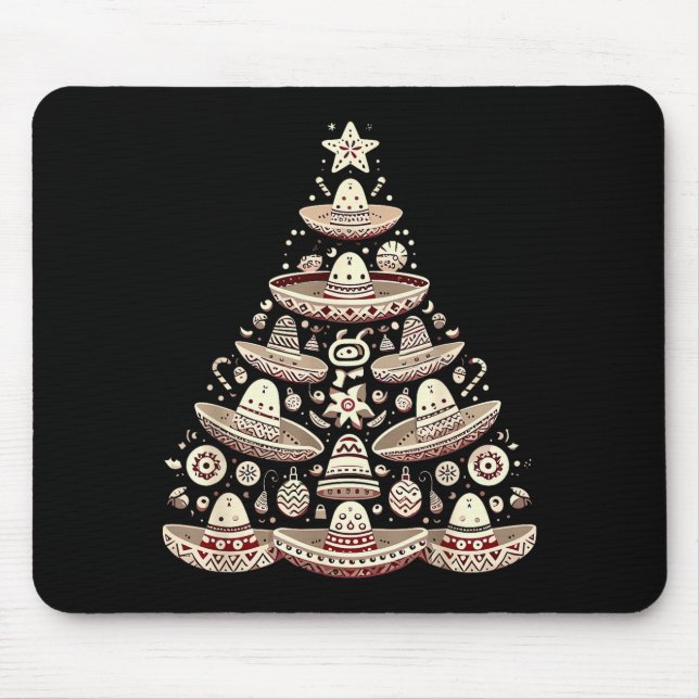 Mousepad Feliz Navidad Mexican Sombrero Christmas Tree Men  (Frente)