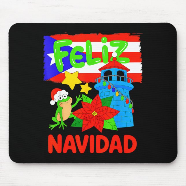 Mousepad Feliz Navidad Puerto Rico Flag Floral Frog Boricua (Frente)