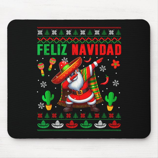 Mousepad Feliz Navidad Xmas Sweater Santa Sombrero Dabbing  (Frente)