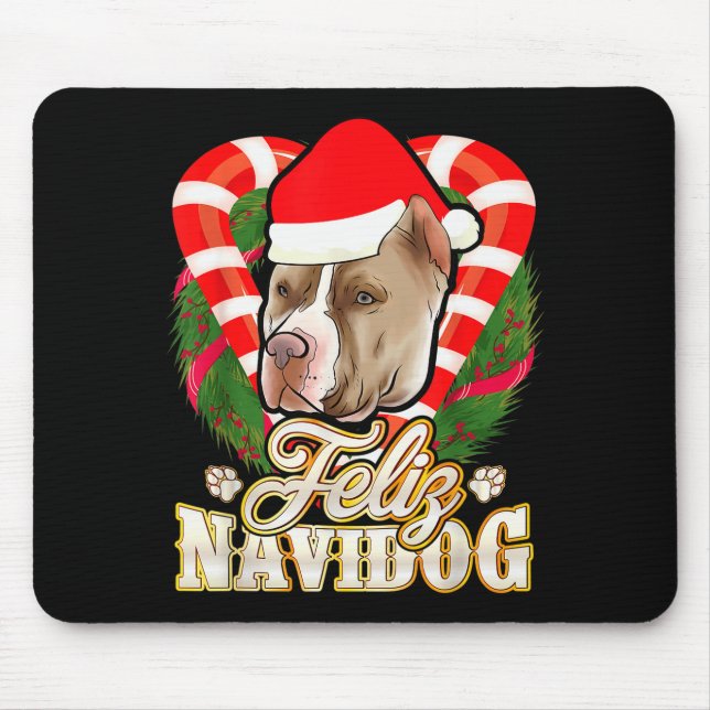 Mousepad Feliz Navidog Tbull With Santa Claus Hat Ttie Chri (Frente)