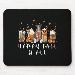 Mousepad Feliz Outono Pitbull Cachorro Café Abóbora Outono