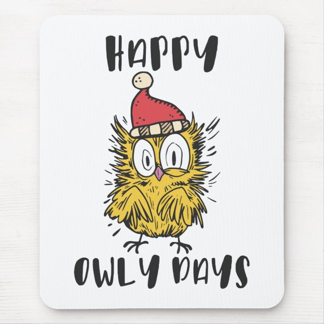 Mousepad Feliz Owly Days Engraçado Papai noel Coruja (Frente)