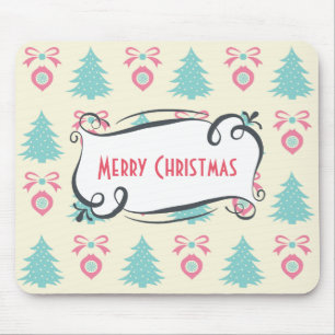 Mousepad Feliz Padrão de Natal com Árvores Balas e Arcos