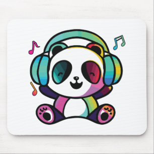 Mousepad Feliz Panda com fones de ouvido ouvindo música.