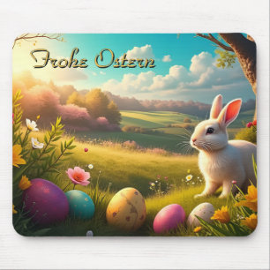 Mousepad Feliz Páscoa em uma paisagem de primavera